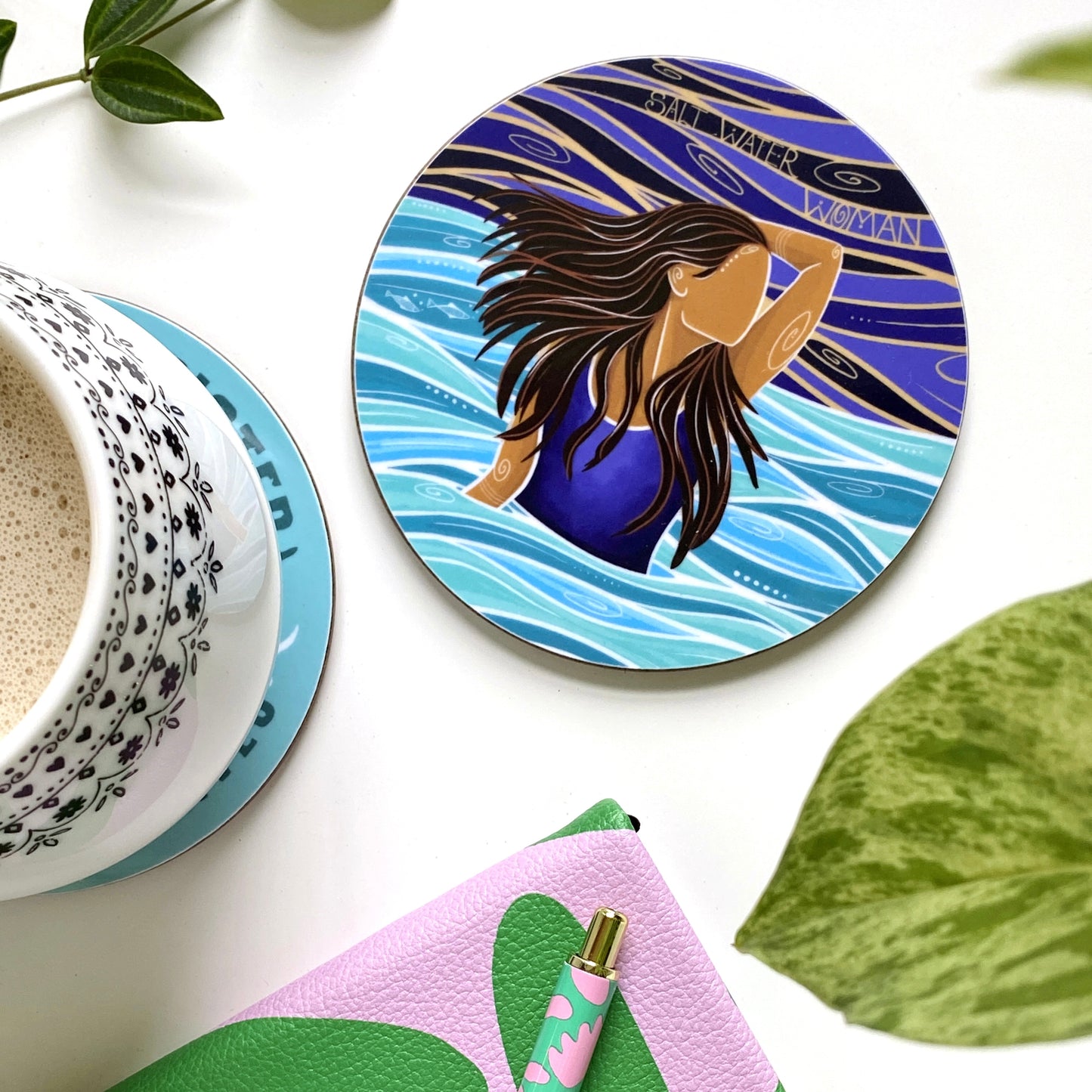 Cornwall Studios - Salt Water Woman Coaster - Sea Swimming Design