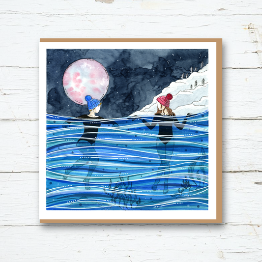 Full Moon Swim, Cold Water Swimming Greetings Card