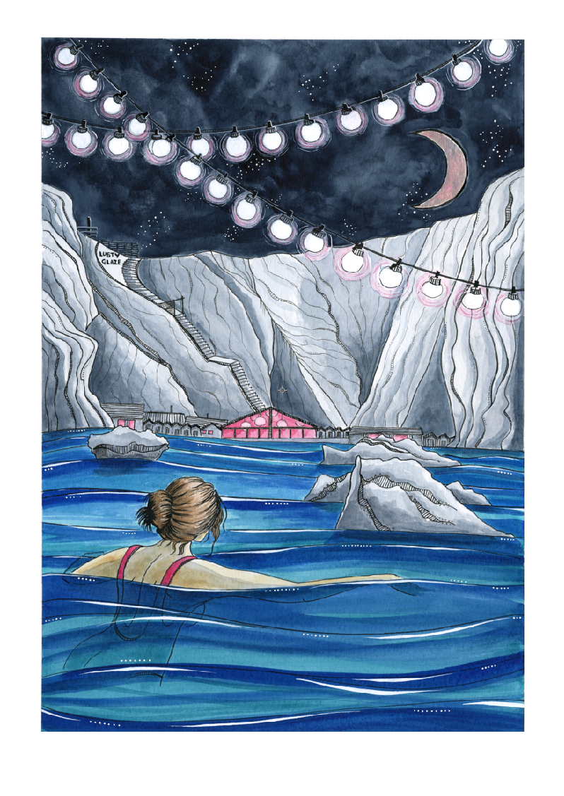 Crescent Moon Outdoor Swim, Lusty Glaze, Cornwall
