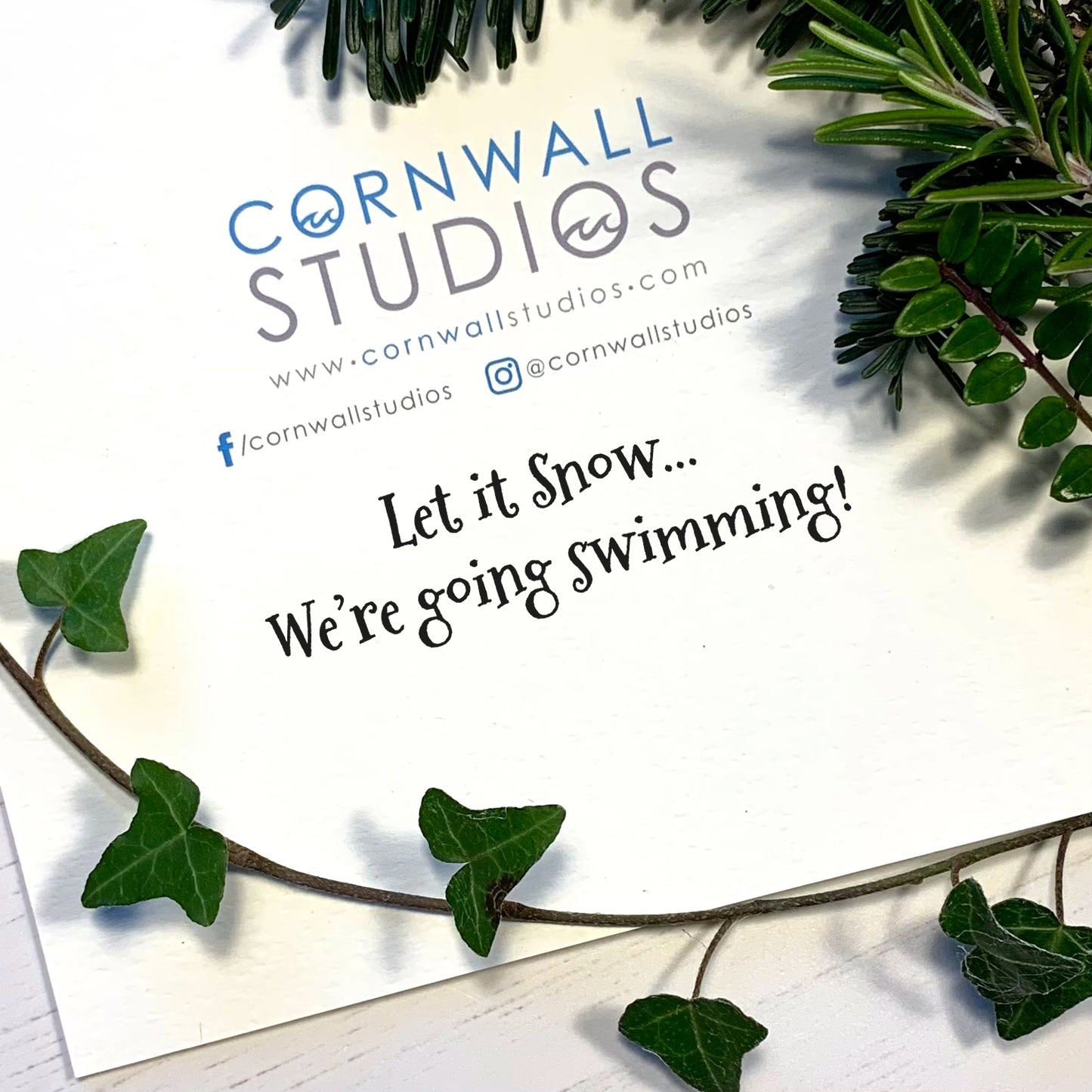 Back of wild swimming christmas card man and woman