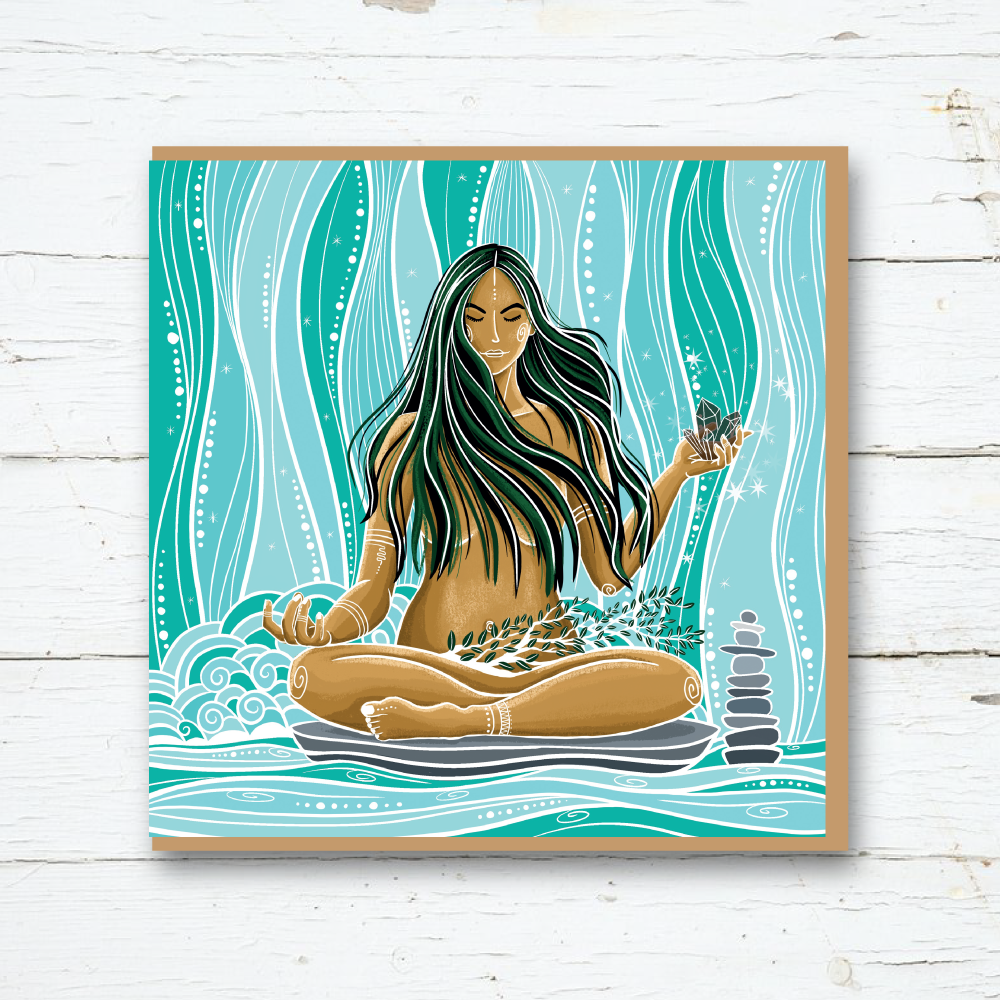 Cornwall Studios, River Swimming, Waterfall Meditation Greetings Card