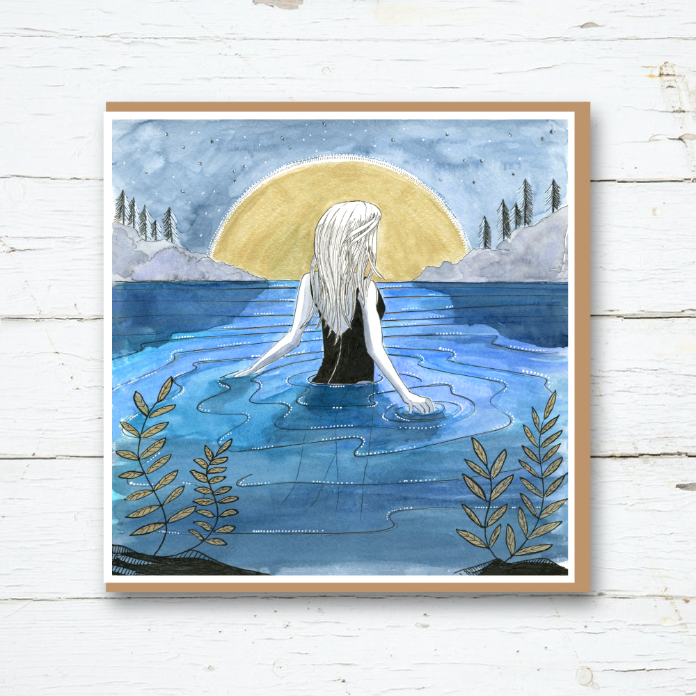 Wild Moon Swim - Lake Swimming Greetings Card