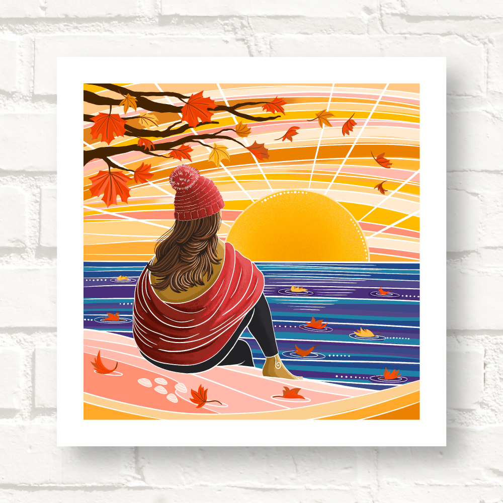 Cornwall Studios Autumn Waters, Fall Leaves by the Ocean, Wild Swimming Art Print