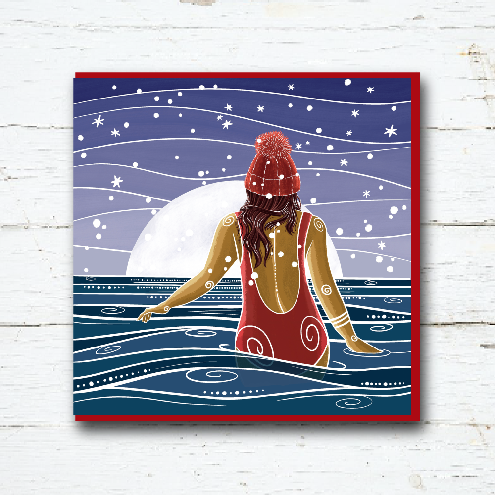 Cornwall Studios Wild Swimming Cold Water Dreaming Christmas Card
