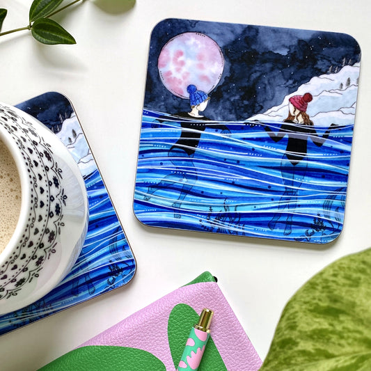 Full Moon Wild Swimming Coaster - Cornwall Studios