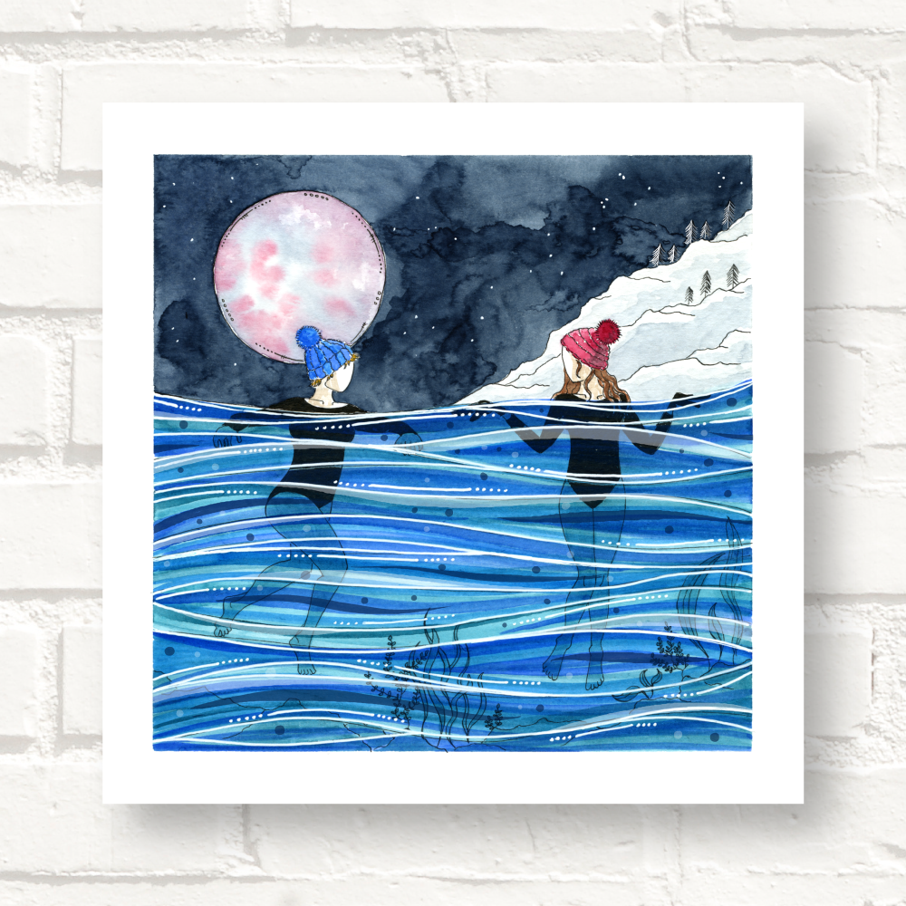 Cornwall Studios Wild Swimming Art Print - Full Moon Swim