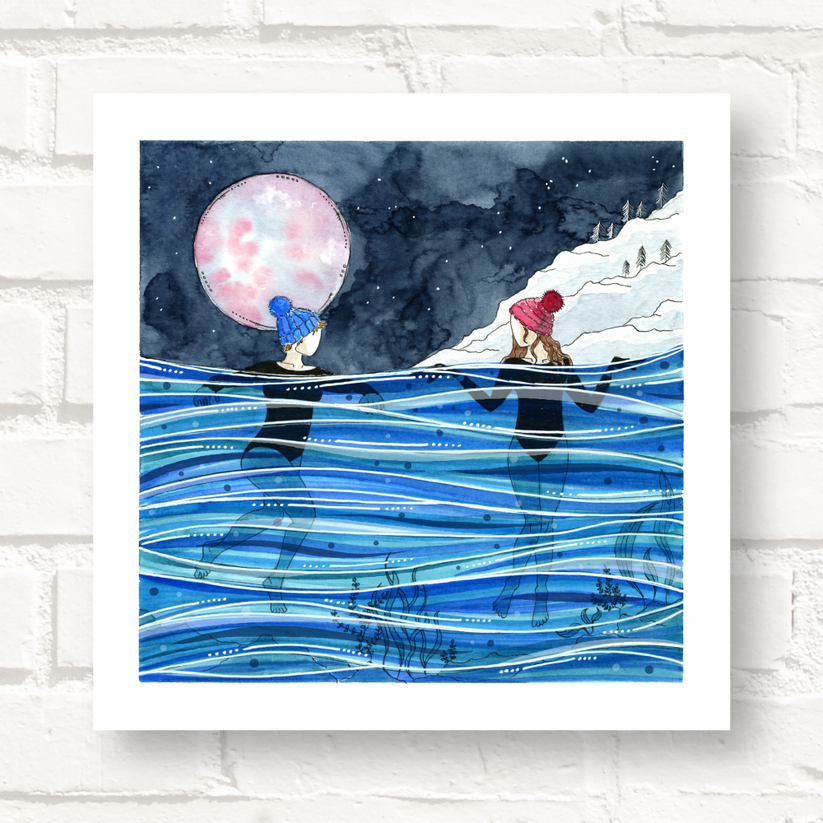 Wild Swimming Full Moon Swim Art Print Gift – Cornwall Studios