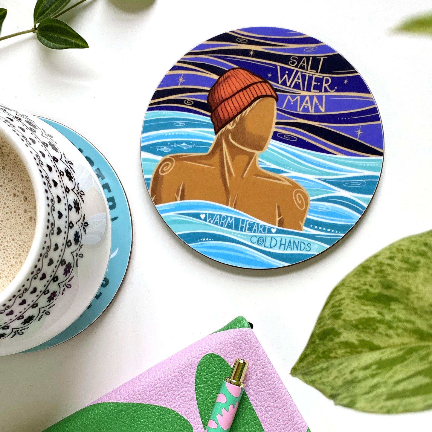 Cornwall Studios - Salt Water man Coaster - cold water swimming