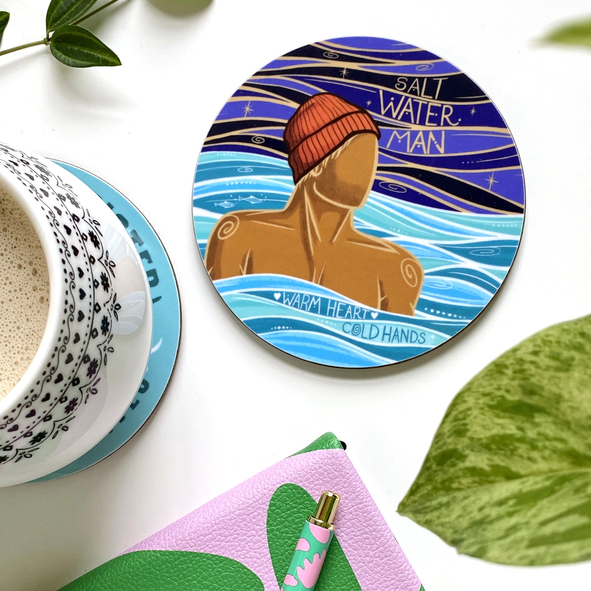 Cornwall Studios - Salt Water man Coaster - cold water swimming
