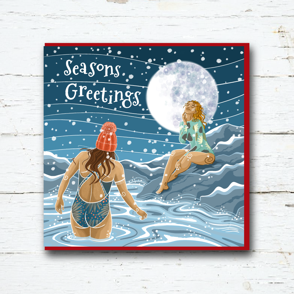 Seasons Greetings Sea Swimming Christmas Card - Cornwall Studios