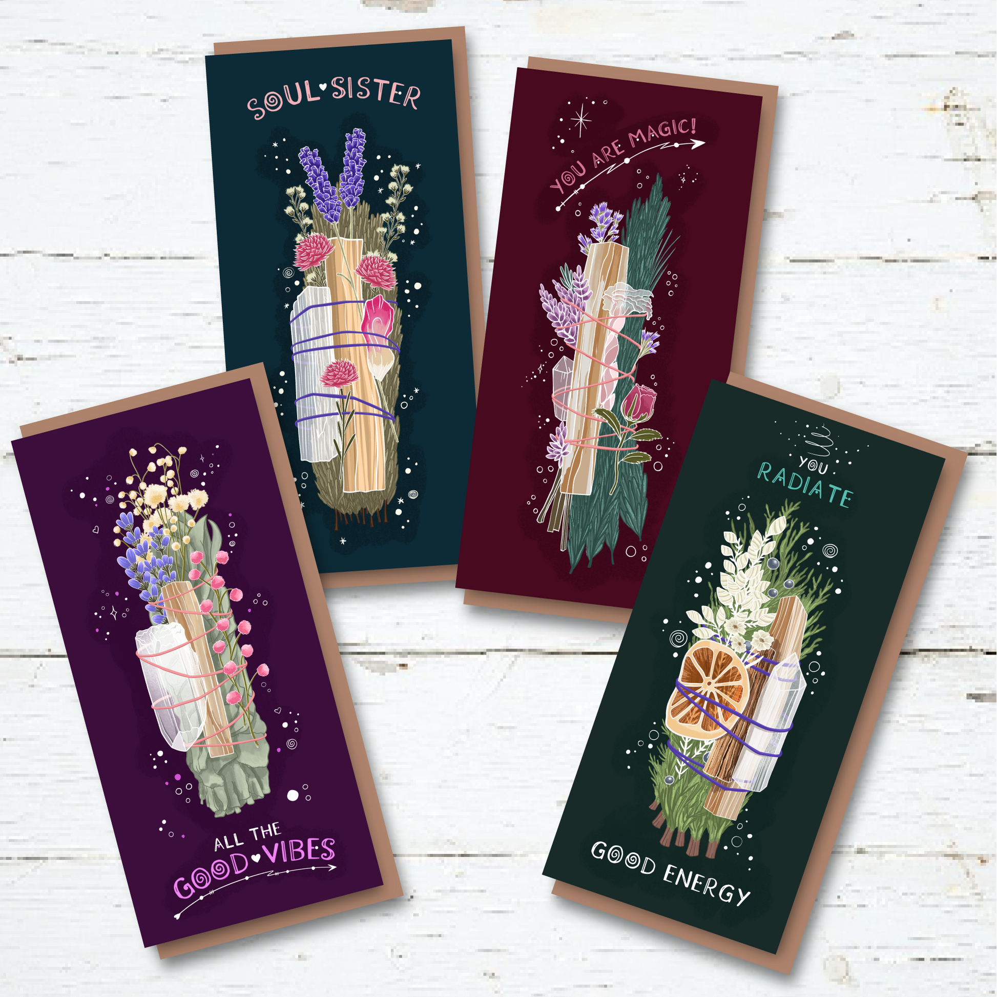 Greetings Card Pack - Smudge Sticks, good vibes, good energy
