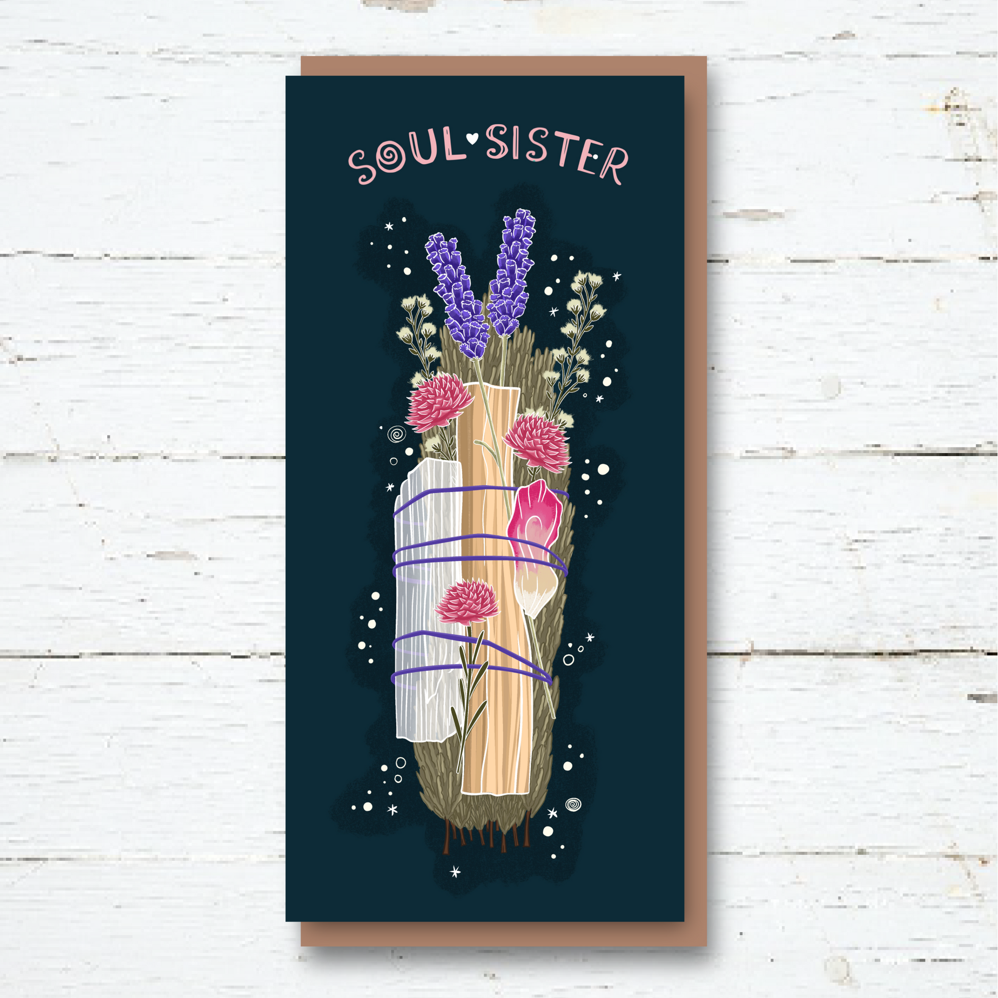 Soul Sister Greetings Card, Smudge Stick art