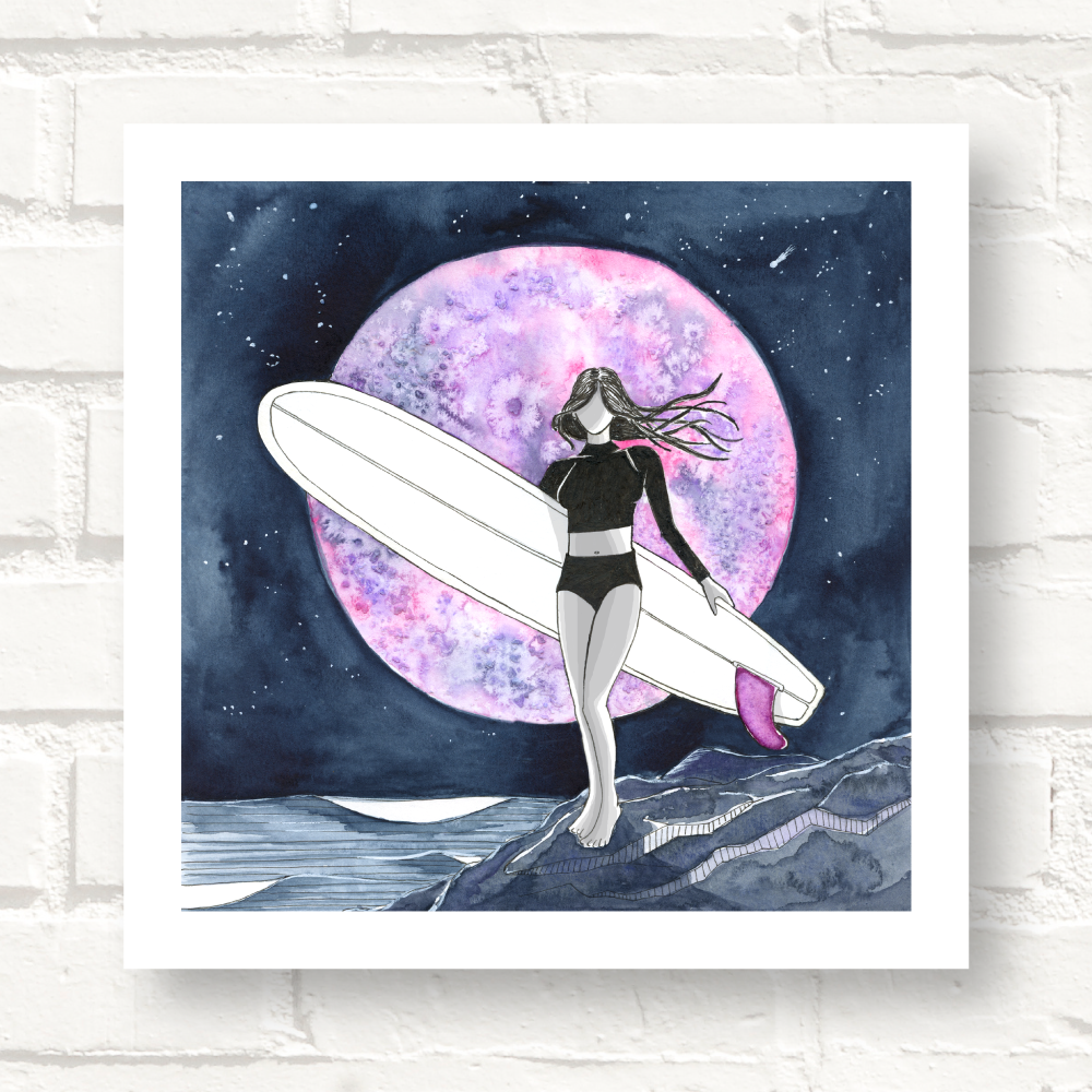 Cornwall Studios Surf Art Print - Strawberry Moon Surf