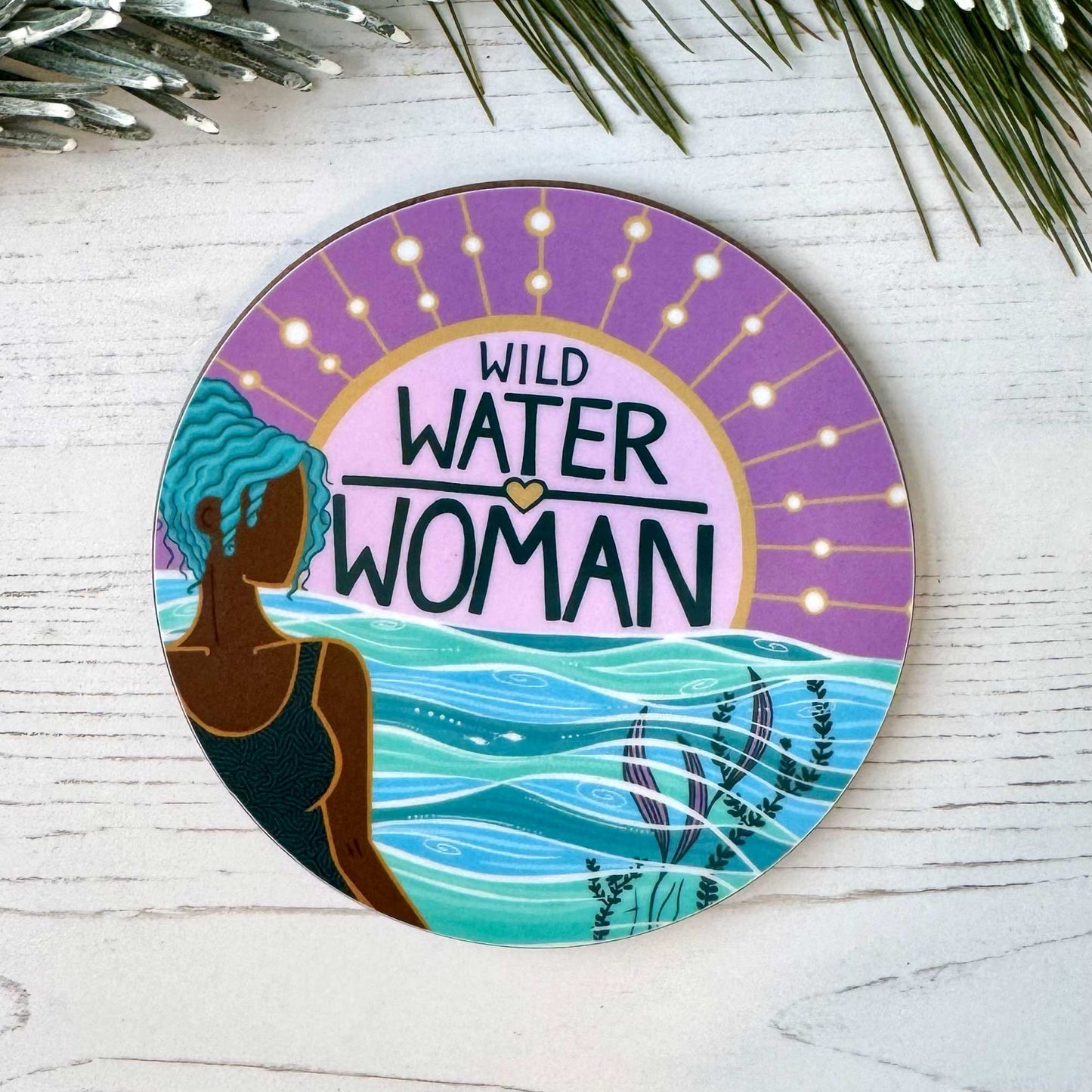 Cornwall Studios - Wild Water Woman Coaster - Sea Swimming Design - Purple
