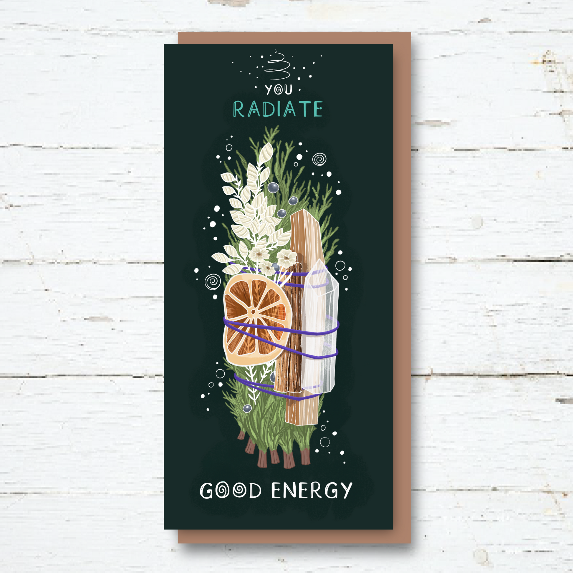 Smoke Stick Greetings Card, Smudge Stick illustration, good energy