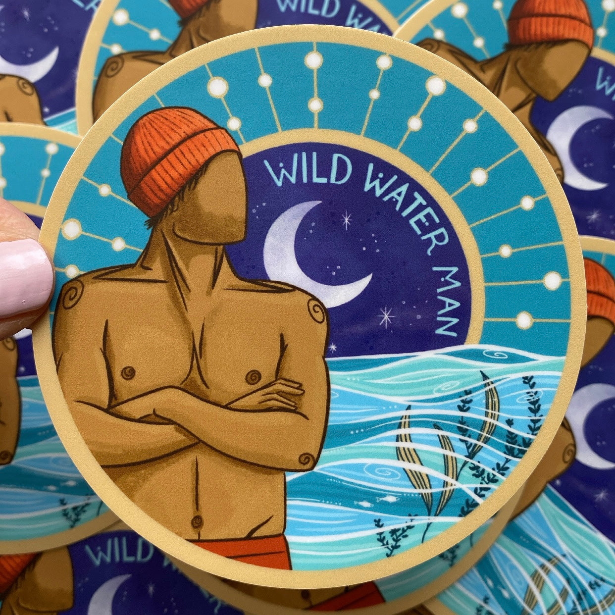 Cornwall Studios Wild Water Man Sticker with Crescent Moon