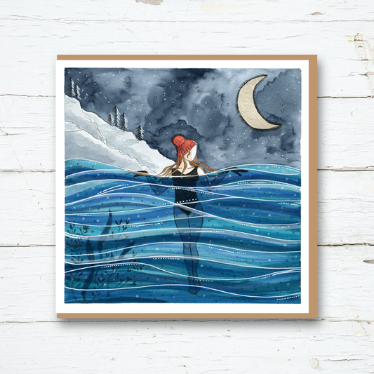 Crescent Moon Swim - Cold Water Swimming Greetings Card - Cornwall Studios