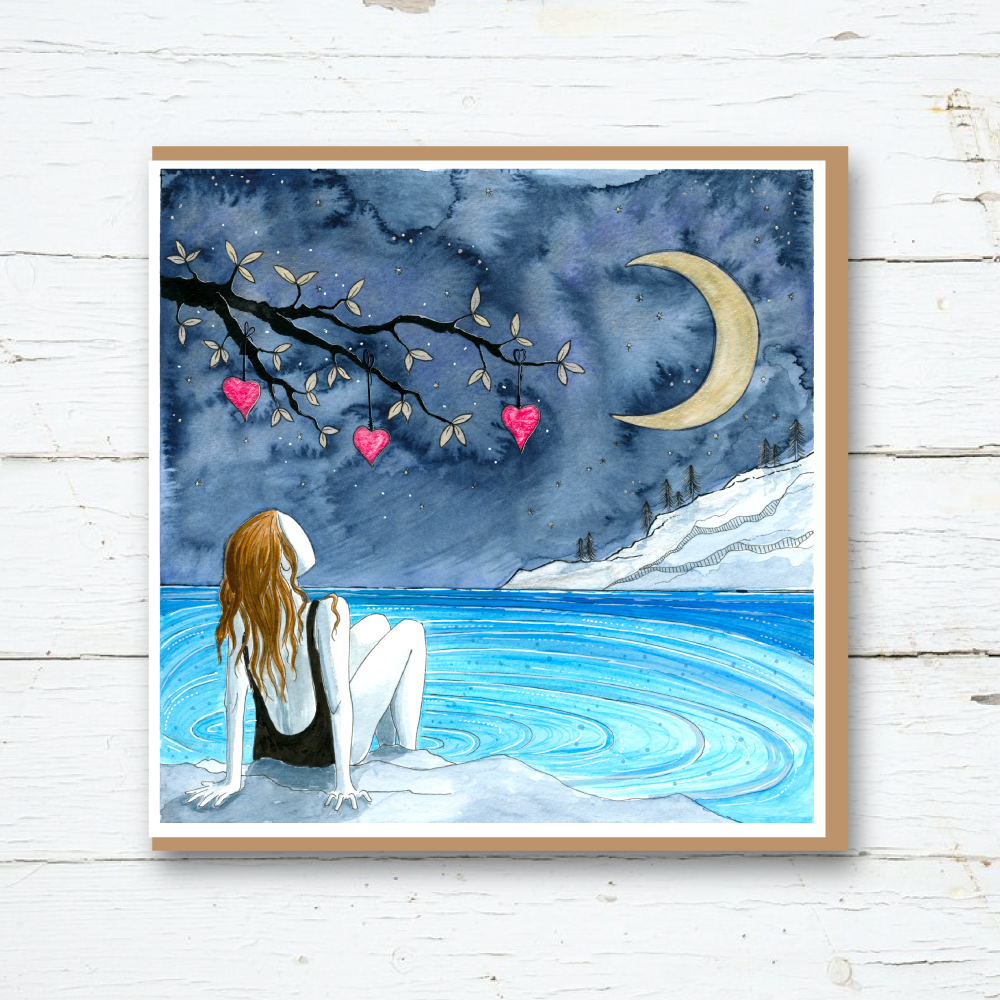 Moon Lit Love Valentines Wild Swimming Card