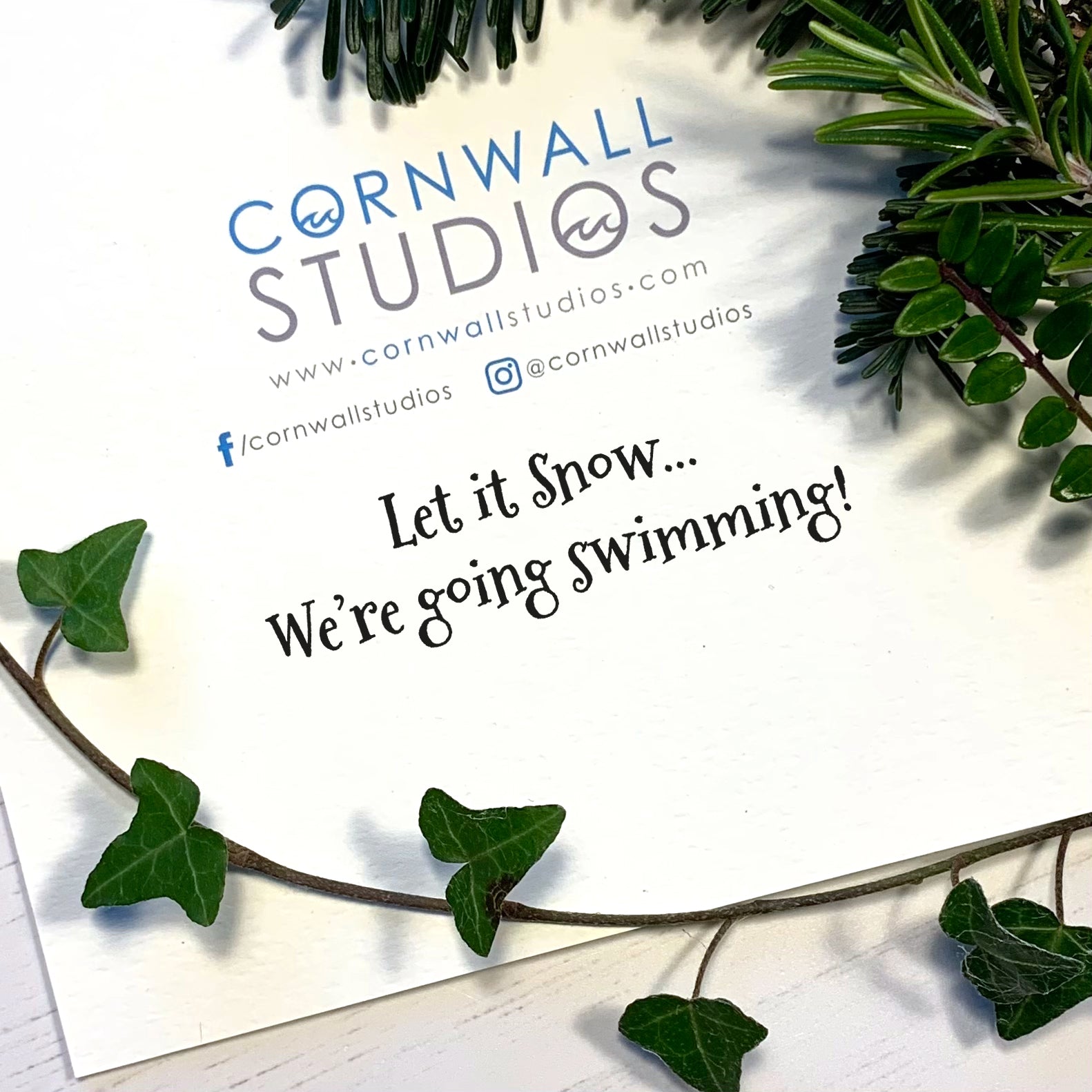 Back of wild swimming christmas card man and woman