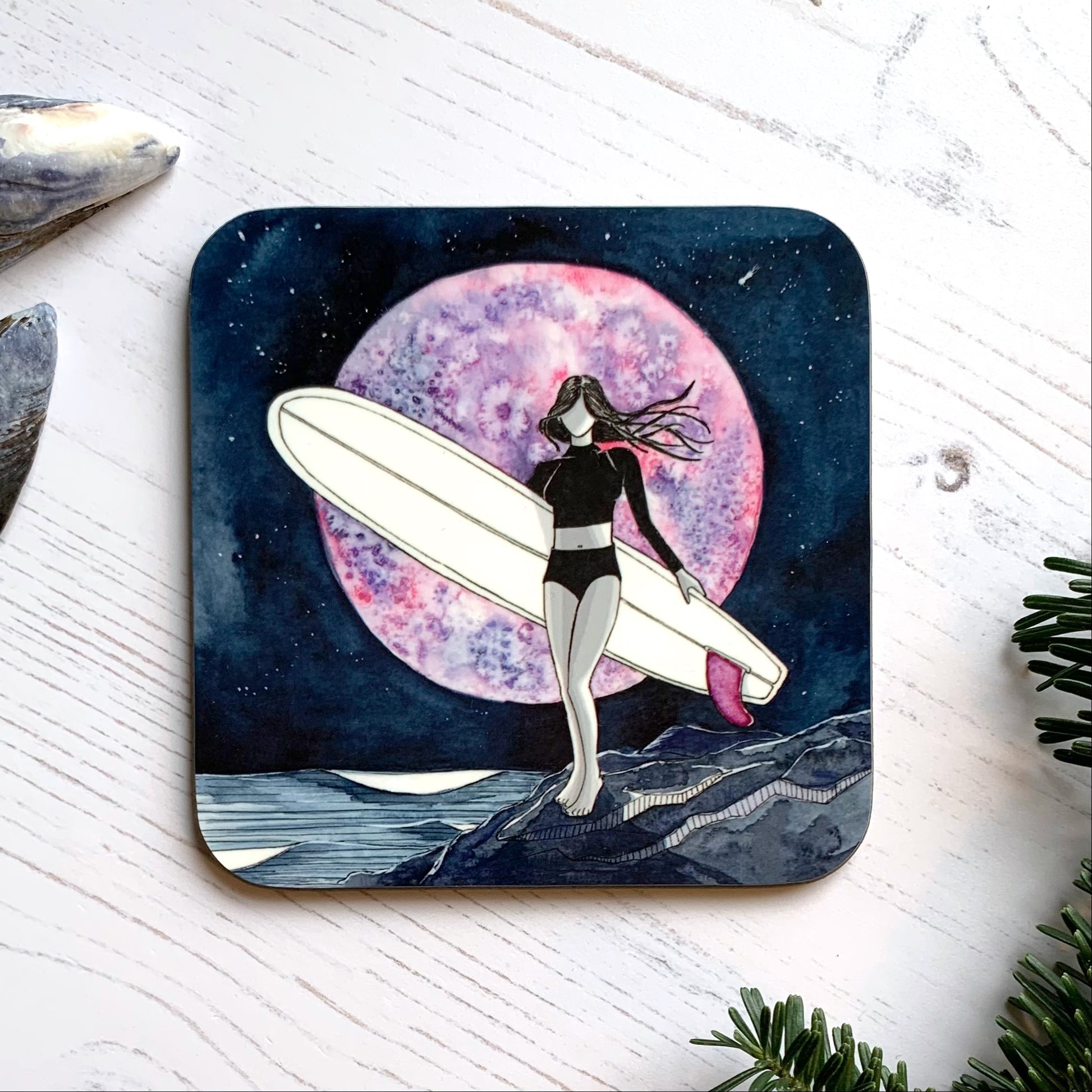 Surf Girl Coaster - Strawberry Moon Surf