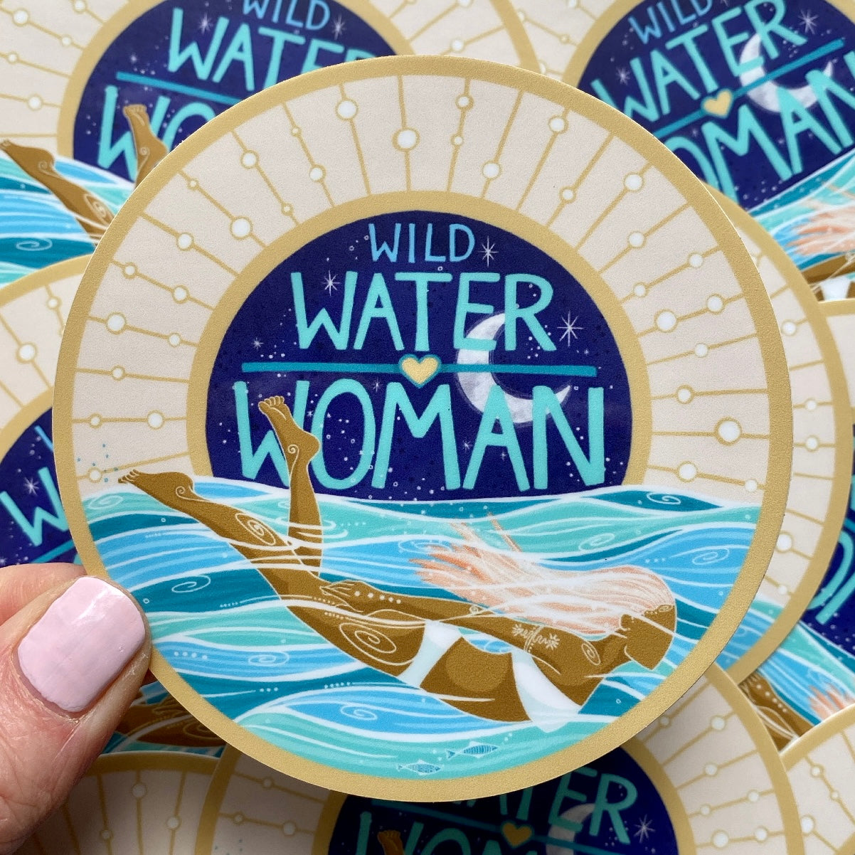 Cornwall Studios Wild Water Woman Midnight Sun Sticker - Blue